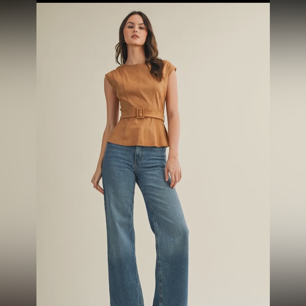 Tan suede Belted strapless top - Picture 3 of 3